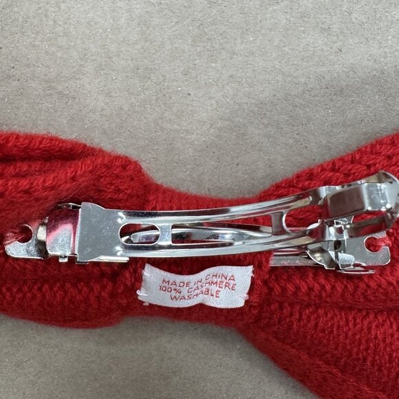 Kilte Collection The Bow Hair Barrette in Cherry Red 100% Cashmere $75 main image 4